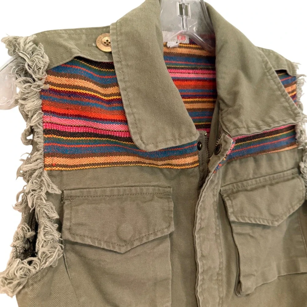 Gianni Bini Military Utility Cargo Vest Women's Medium Olive Studded Boho Hippie